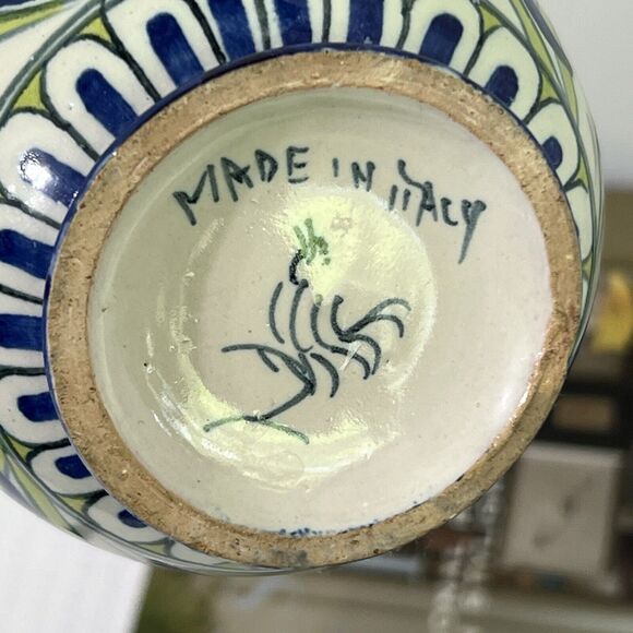 Vintage Floral Italian Ceramic Bud Vase With Handle Multi Flowers Artist Signed - Picture 15 of 16